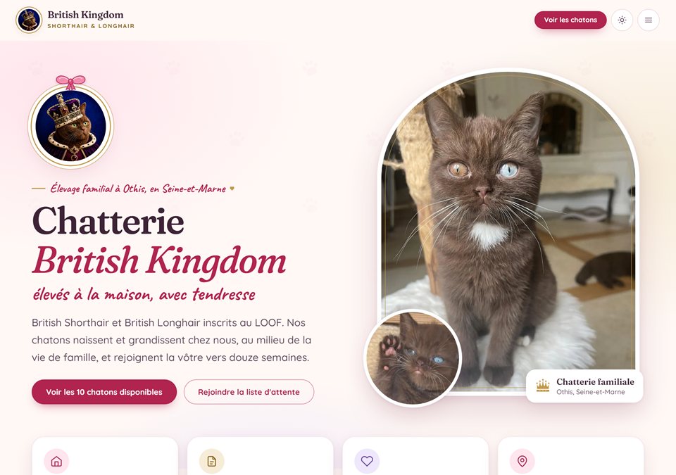 Page d'accueil du site de la chatterie British Kingdom